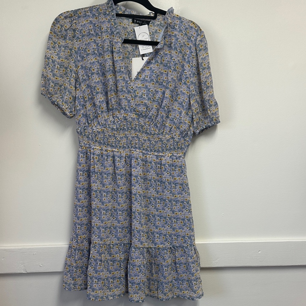 Very J Blue and Yellow Floral Mini Dress